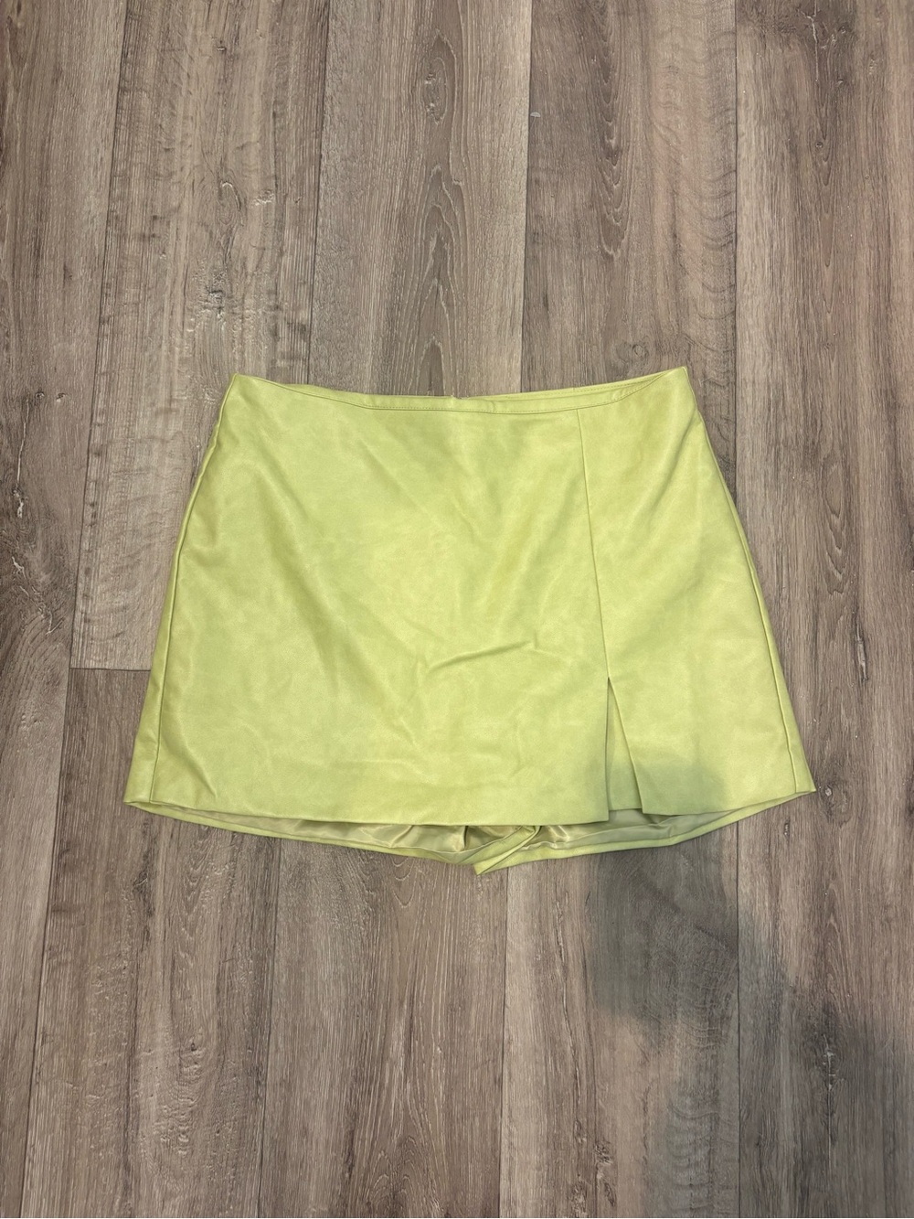 7 For All Mankind Lime Green Faux Leather Mini Skort